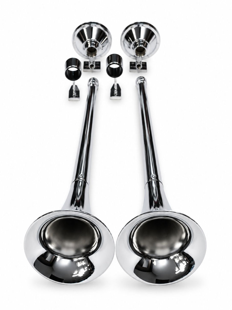 Kit Buzina Marítima 2 Cornetas 740 mm 12V/24V com Válvula, Mangueira e Conexões