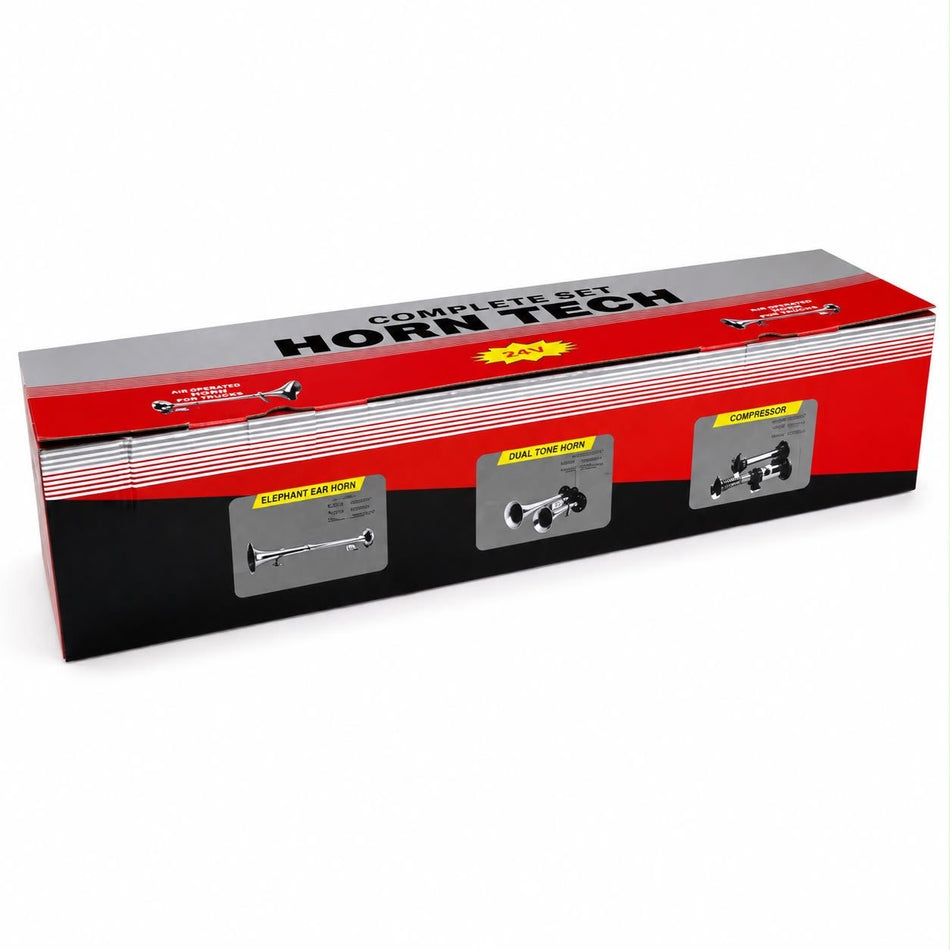 Kit Buzina Marítima 2 Cornetas 740 mm 12V/24V com Válvula, Mangueira e Conexões